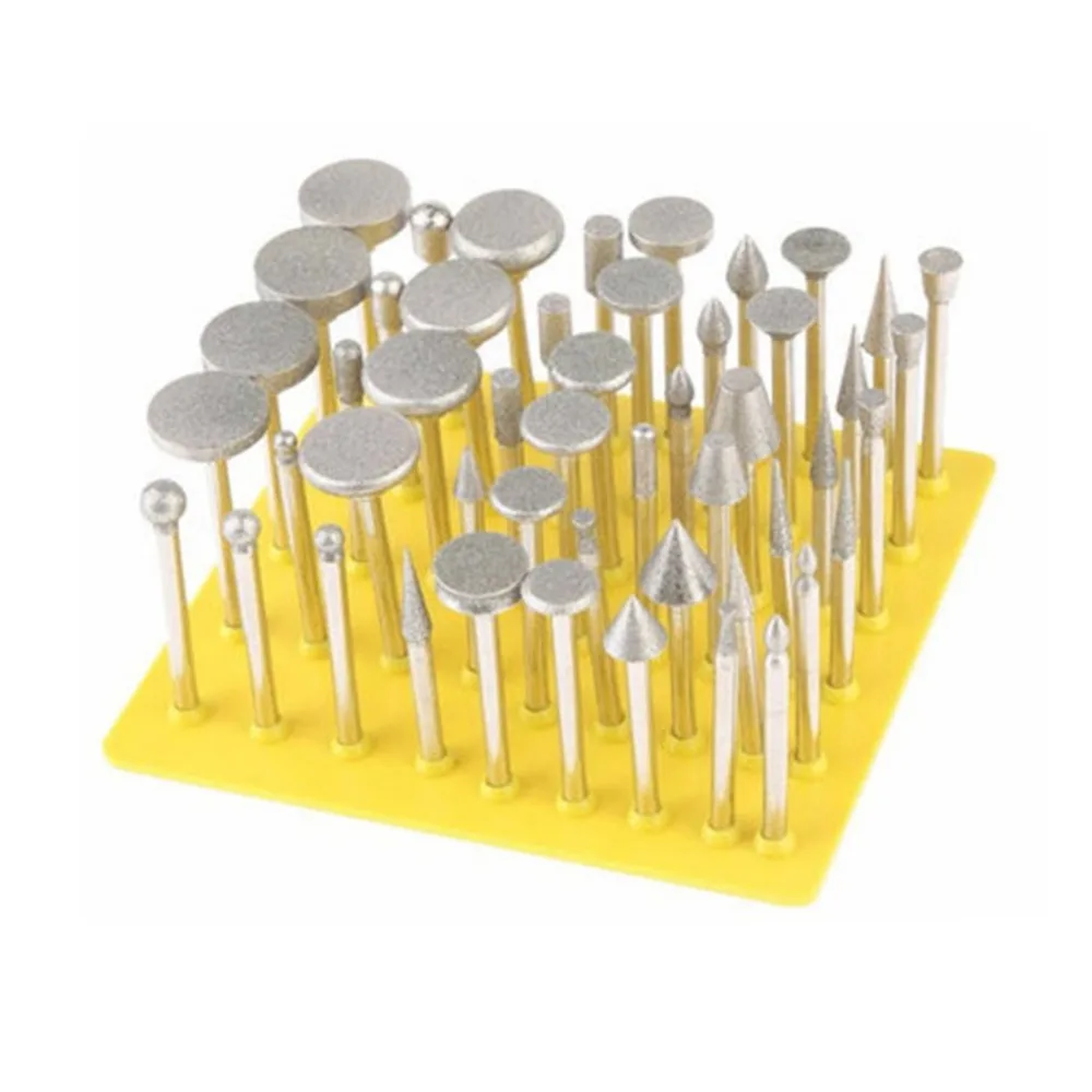 50Pcs Mini Diamond Grinding Heads Coated Mounted Points Drill Burrs Bit
