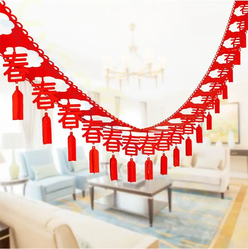 

DIY non-woven chinese new Year Traditional Spring Festival FU CHUN banner Hanging flags ornament party decorations