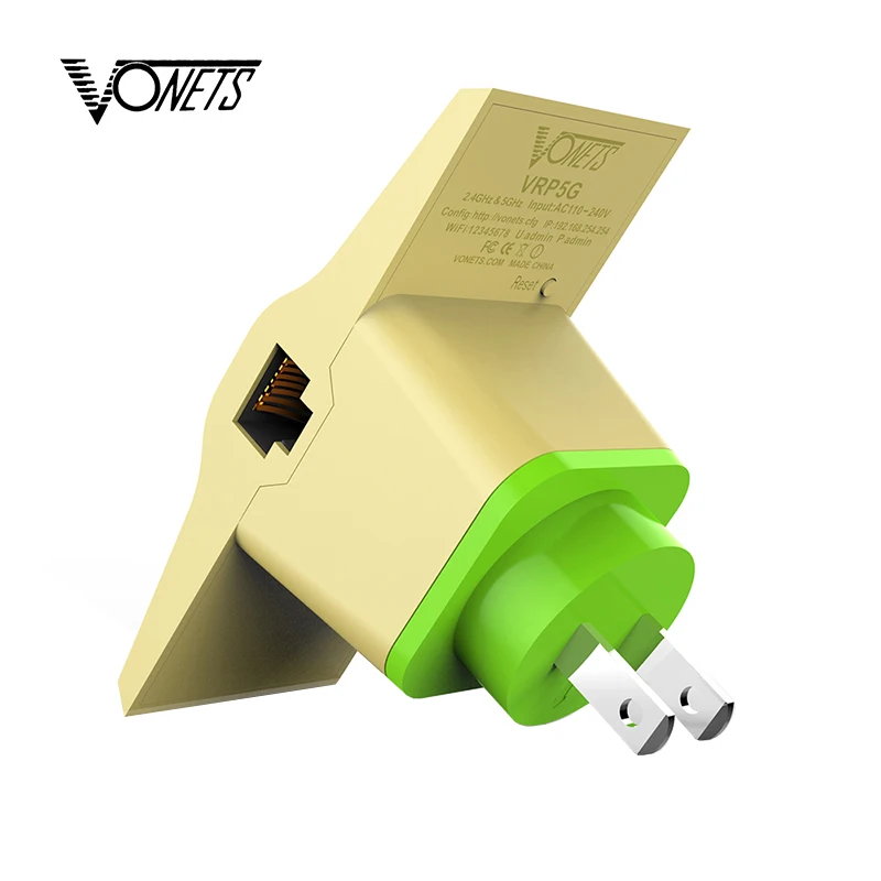 

VONETS VRP5G 2.4G/5G WiFi Repeater Support 802.11AC Dual Band Wi-fi Router 750Mbps Transmission Tate with 2 Lan Ports US/EU Plug