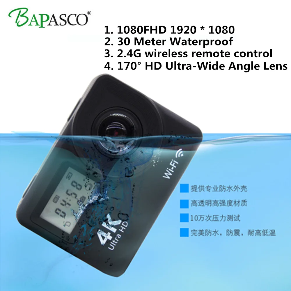 

Action Camera Ultra 1080HD 4K/30fps WiFi 2.0" 170D 30M Waterproof Helmet Video Recording Cameras Sport Cam 2.4G wireless Control