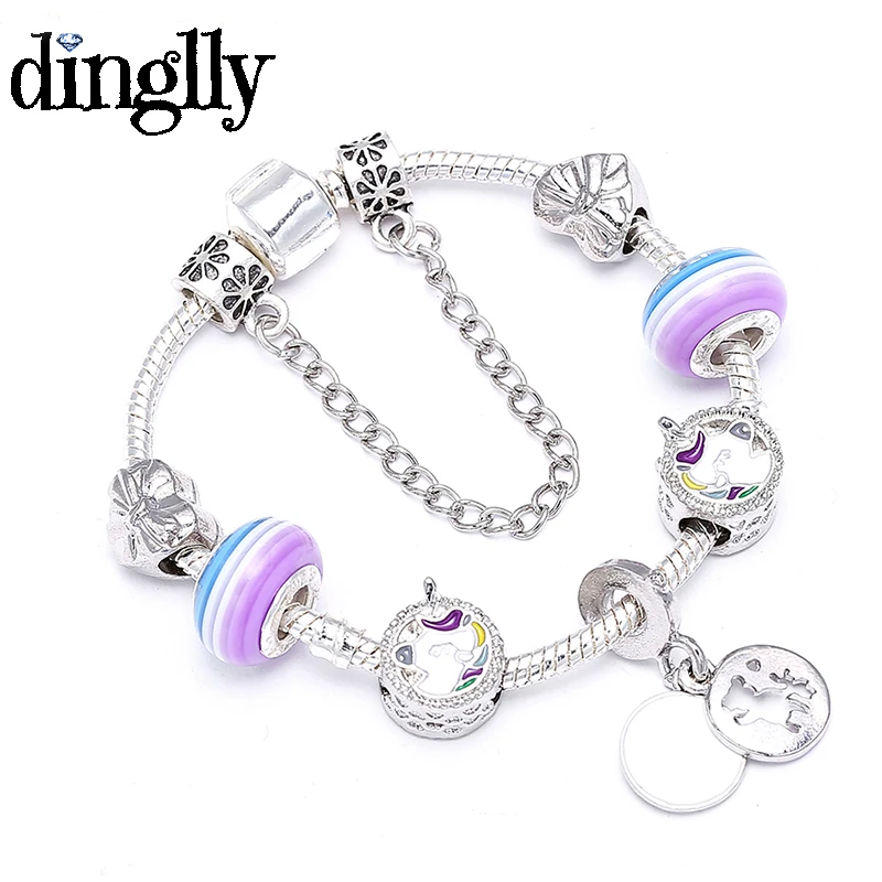 

DINGLLY Cute Unicorn Femme 2018 Charm Bracelet Homme Bowknot Beads Women Girls Friendship Couple Pandora Bracelet Jewelry Women