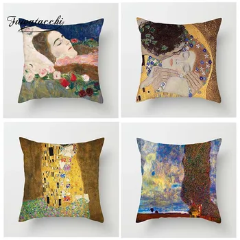 

Fuwatacchi Famous Gustav Paintings Cushion Cover Oil Paintings Throw Pillow Cover 45X45cm Square Pillowcases For Home Sofa Decor