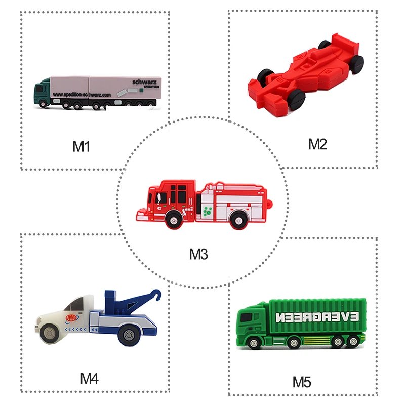 

100% real capacity pen drive 5 styles cars usb flash drive 4GB 8GB 16GB 32GB 64GB Fire truck / container truck / crane pendrive