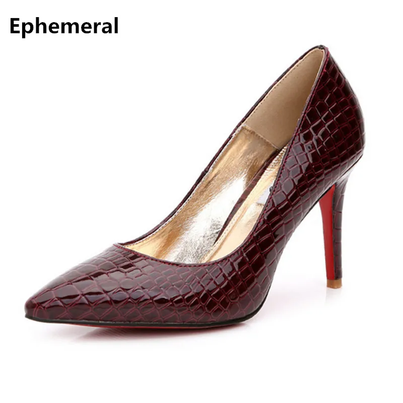 

Ladies High quality Fashion Shoes Brand 2018 New Style Crocodile Texture Stilettos Heels Pumps 9cm Plus Size 45 34 9 Brown White