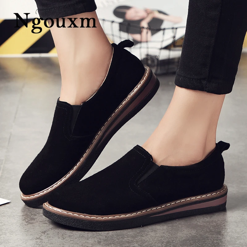 

Ngouxm women's loafer shoes woman genuine leather casual Slip-On for women shoes suede leather elastic band female moccasins