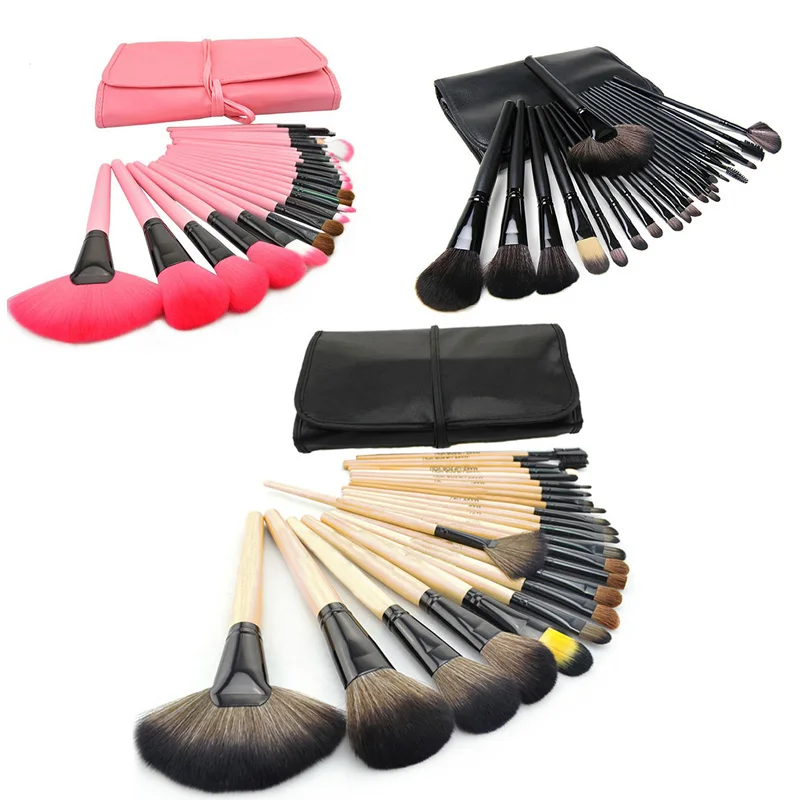 

High Quality 24Pcs Wood Makeup Brushes Kit Professional Cosmetic Make Up Set Pouch Bag Case 88