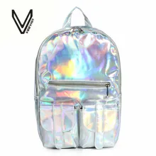 2016 Verano Nuevo Estilo de Plata holográfica láser mochila PU de las mujeres Mochila Bolsa de Viaje multicolor escuela amigos el mejor regalo