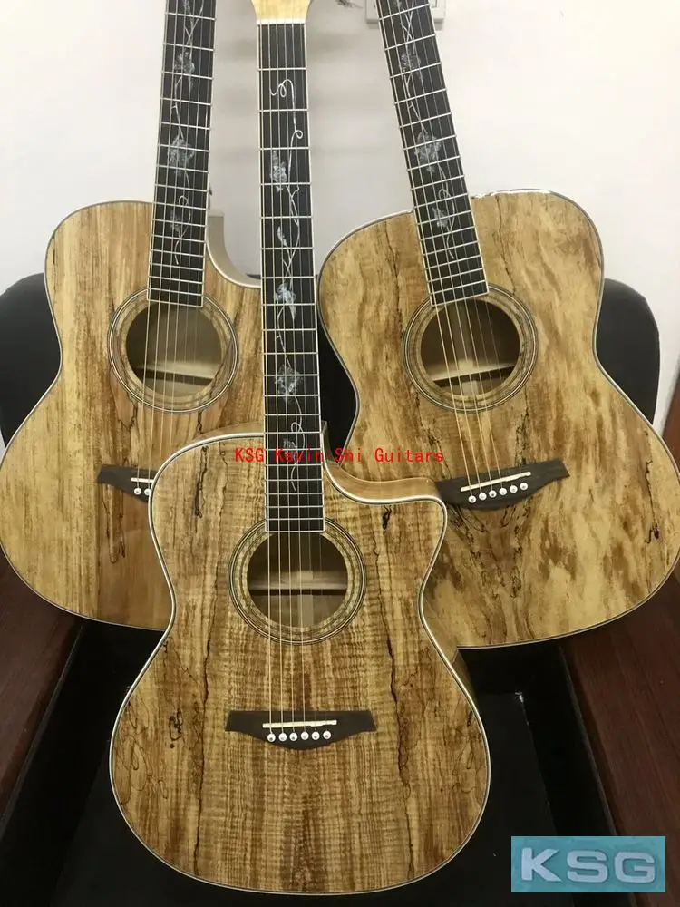 

KSG spalted maple acoustic guitar 41" koa like 6 strings solid top electrical acoustic guitar handmade folk guitar free shipping