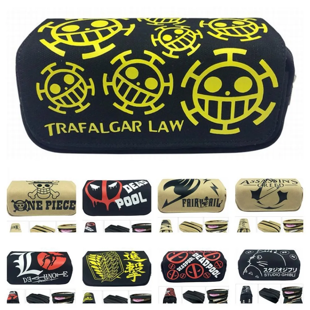 

Cartoon toy Deadpool/Totoro/One piece Lufy /Naruto/Fairy tail/Attack on Titan/ Pencil Bag Canvas Zipper Pencil Bag Anime gift