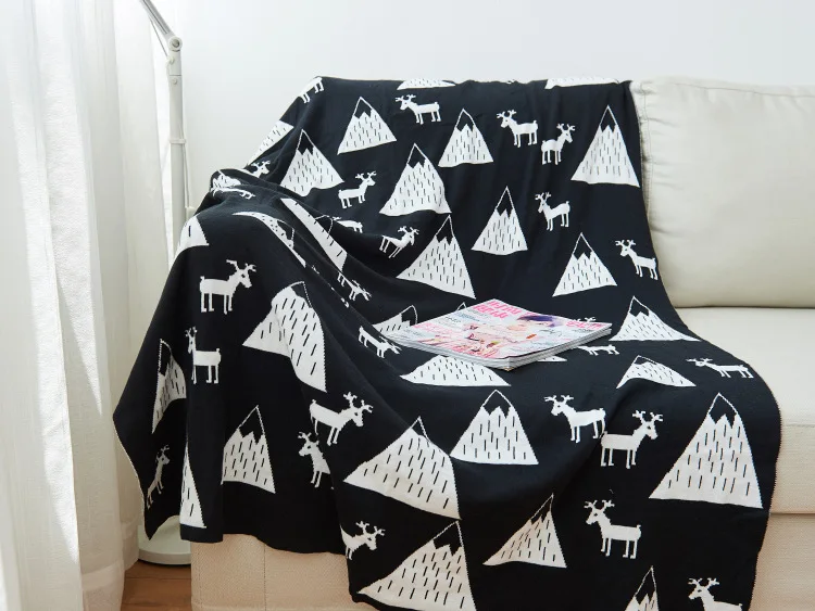 Боковое вязанное Хлопковое одеяло детское одеяло черно-белое милое вязаное Клетчатое одеяло для кровати диван Cobertores Mantas покрывало-полотенце игровой коврик