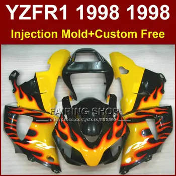 

Burning flame in black motorcycle fairings kit for YAMAHA 1998 1999 YZFR1 YZF R1 YZF1000 98 99 fairing parts FRT5