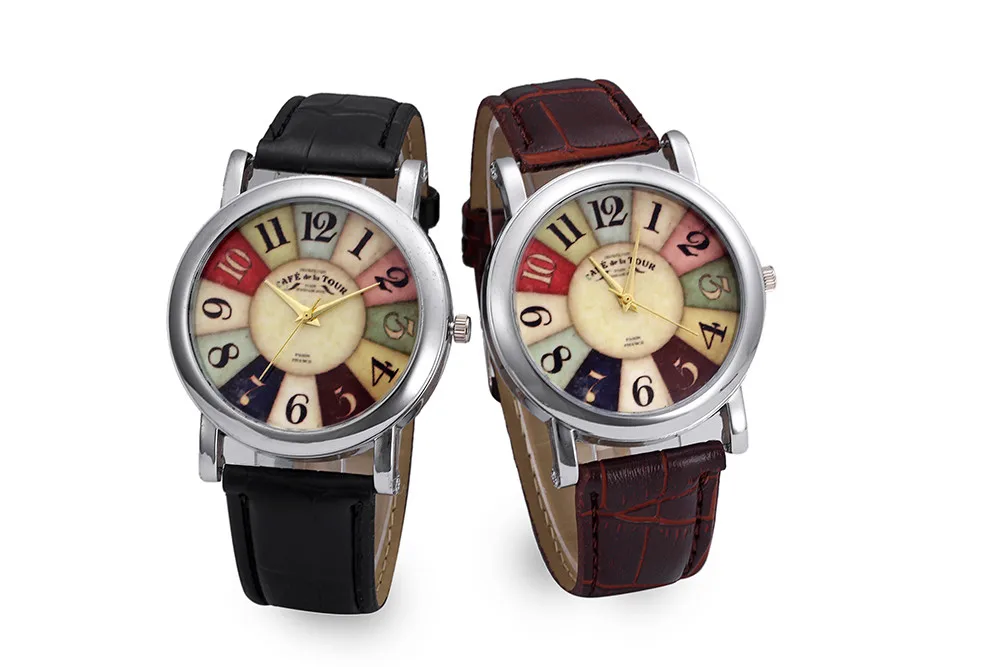

Women Fashion Unisex Watches Retro Harajuku Graffiti Pattern Watches Bohemian Style PU Leather Band Quartz Analog Wrist Watch M5