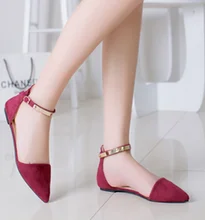 Free shipping spring and summer flat single toe head shallow mouth rhinestone buckle suede shoes hollow word metal flat sandals