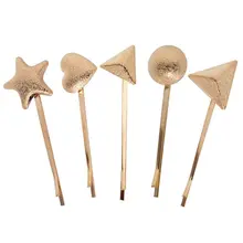 5 шт./компл. Для женщин девочек боковые пряди одним словом зажим для волос; декор в виде золотистых металлических матовый сердце Треугольники Star шар заколки для волос с блестками вечерние заколка для волос