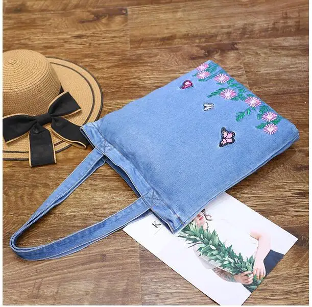 New Women Bag Large Capacity Cowboy Handbag High Qualtity Print Floral Casual Canvas Denim Shoulder Bag  Shopping Bag