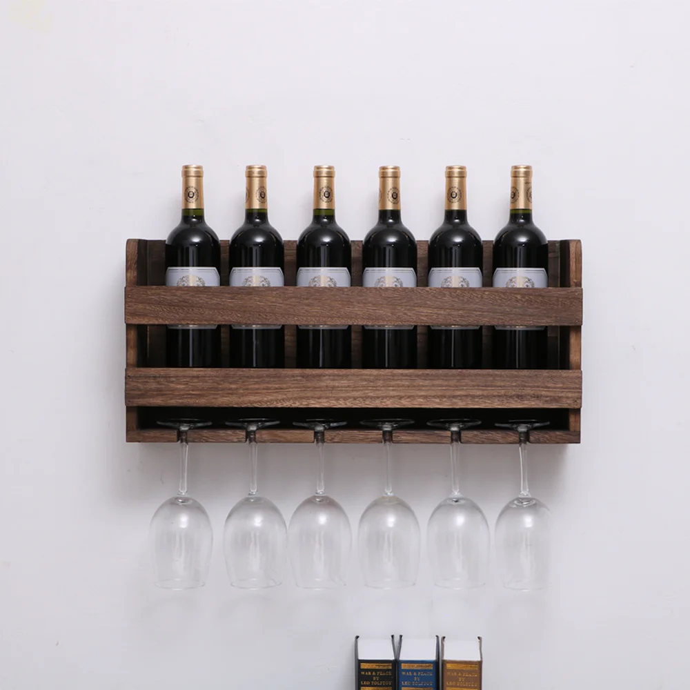 Простое современное Европейское стекло рамка Ретро деревянная настенная подвесная полка для вина вверх дном креативный домашний держатель бокалов wx8071532