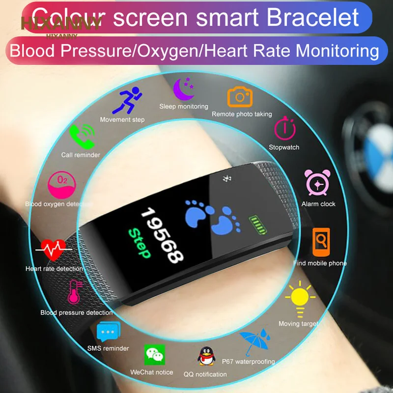 

HIXANNY 2019Bluetooth Smart Sport Bracelet Wristband Blood Pressure Heart Rate Monitor Pedometer waterproof smart band For women