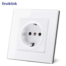 Eruiklink EU Standard Power Socket, White Crystal Glass Panel, AC 110~250V 16A Wall Power Socket