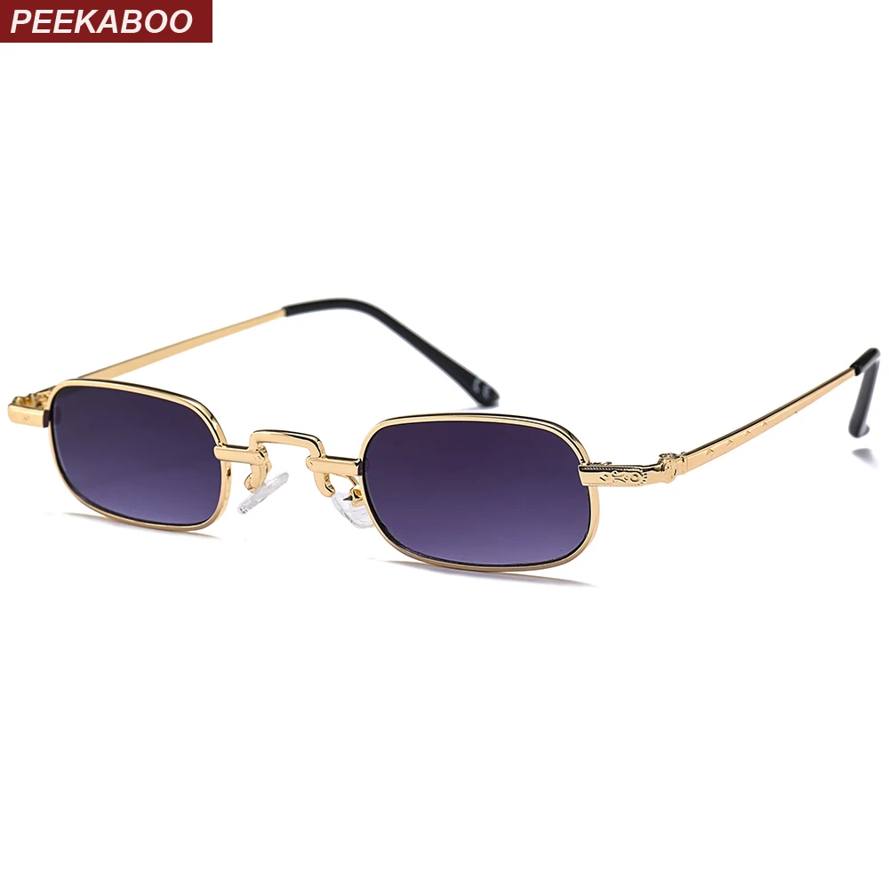 

Peekaboo small rectangle sunglasses men 2018 metal frame gold green red retro square sun glasses for women uv400