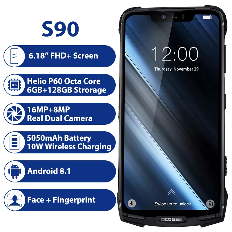 DOOGEE S90 смартфон с 5 дюймовым дисплеем восьмиядерным процессором Helio P60 ОЗУ 6 ГБ ПЗУ