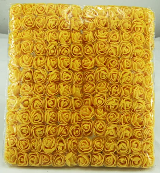 144 шт./пакет искусственный цветок миниатюрная роза из пеноматериала 2 см Свадебный букет невесты Роза для украшения с мишкой Тедди домашняя занавеска из подручного материала - Цвет: dark yellow