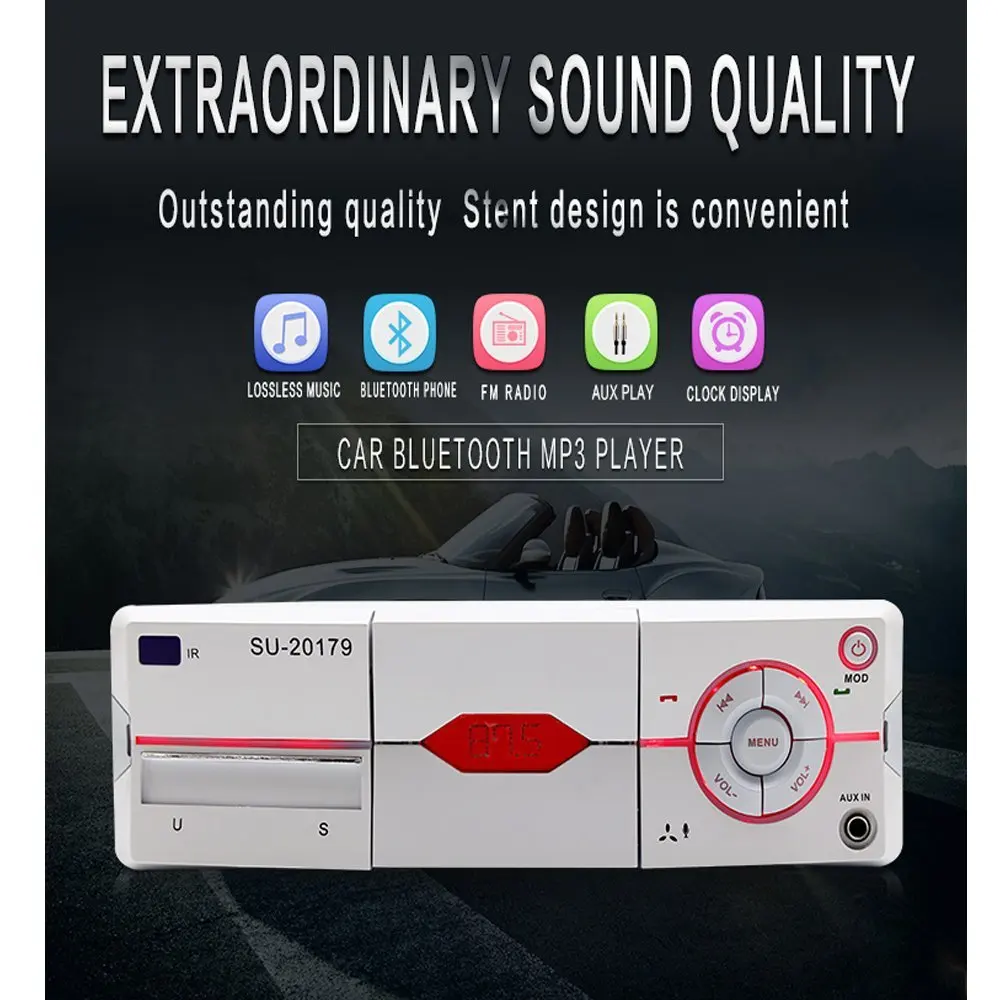 

Bluetooth Car Radio Audio Aux In USB SD Card MP3 Stereo Player FM Receiver In-dash 1 Din Come with Mobile Phone Stand Function