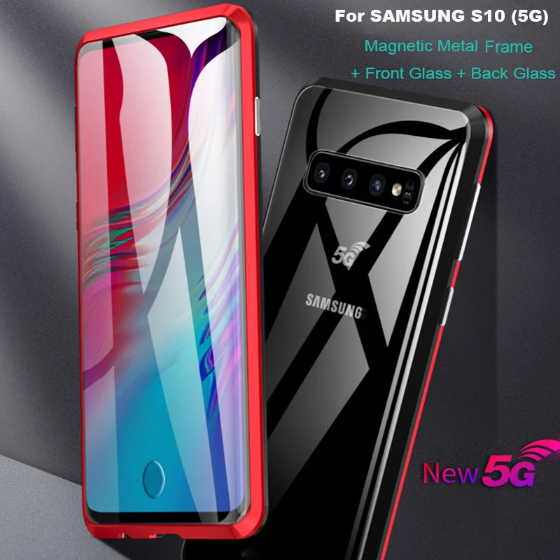 S10 New 5G LUPHIE Magnet Adsorption Metal Bumper Front Back Doub Tempered Glass protection for Samsung Galaxy Cover Case | Мобильные