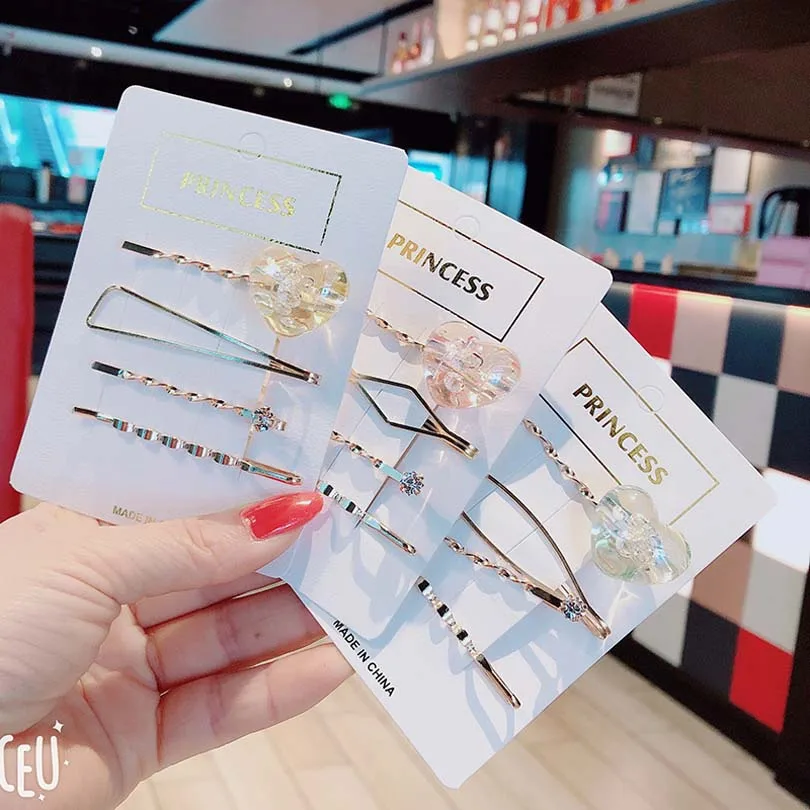 

Fashion 2019 New Korean Heart-shaped Set Hairpins For Women Metal Side Bangs Headwear Hair Clip Girls Hair Accessories Barrettes
