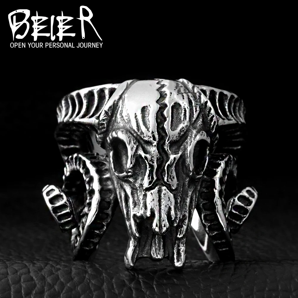 Открытое кольцо Нержавеющая сталь древней блюдо овец голову Skull Ring Винтаж Титан