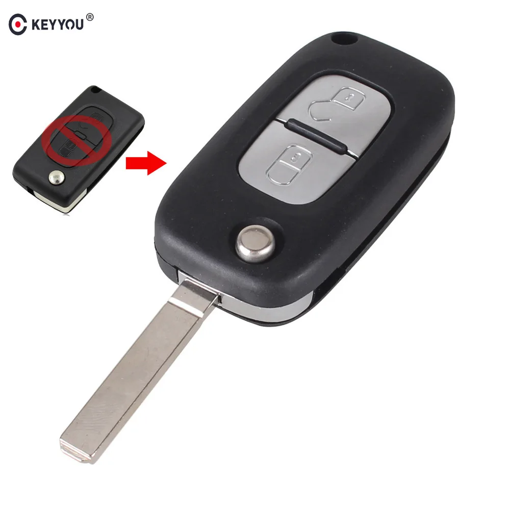 

KEYYOU Modified Flip folding 2 Button remote Car Key Cover For PEUGEOT 406 407 408 308 307 107 207 Fob Case CE0523