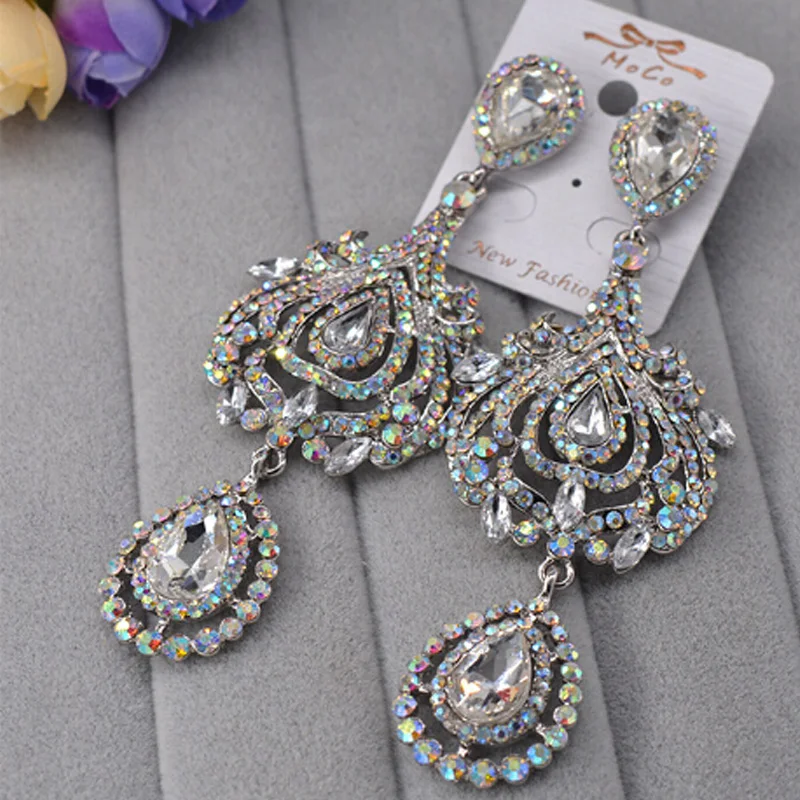 Charmcci Elegent Evening Dinner Party Wedding Jewelry Luxury Long Crystal Big Drop Dangle
