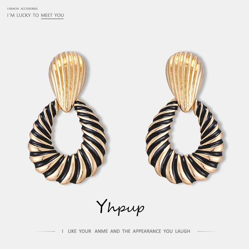

Yhpup Fashion Brand Zinc Alloy Geometric Punk Dangle Earrings Thread Occident Hollow Earrings For Women Party Wedding Jewelry