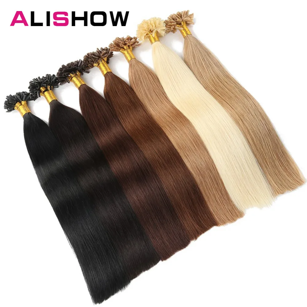 Волосы Alishow, 1 г/локон, 1"-24", Remy, u-образные человеческие волосы для наращивания, отбеливатель, блонд, 613, европейские Предварительно Связанные волосы для наращивания, 100 г