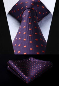 

Woven Classic Men Tie Necktie TD607N8S Purple Orange Polka Dot 3.4" Silk Tie Party Wedding Handkerchief Set