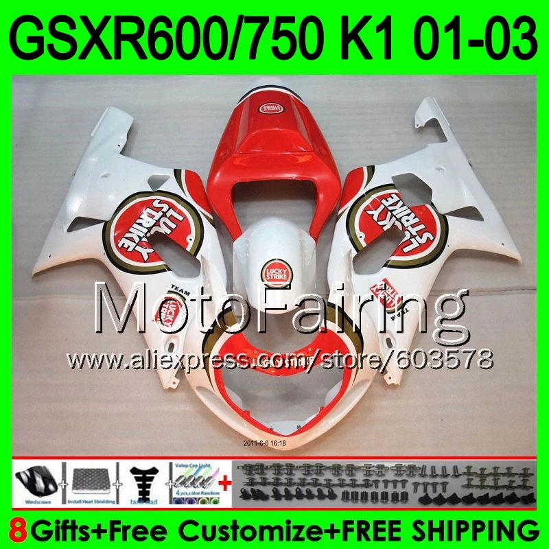 

Lucky Strike +Cowl For SUZUKI GSXR600 2001 2002 2003 K1 Red white #4141 GSXR750 GSXR 600 750 GSX R600 R750 01 02 03 Fairing