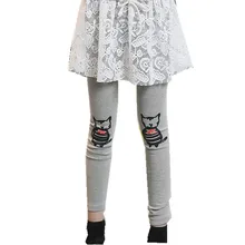 Детская одежда новые леггинсы с котом на весну и осень эластичные брюки-карандаш детские брюки хлопок серый черный