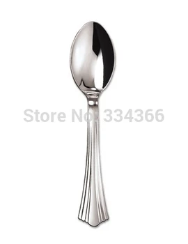 

100pcs/lot Party Event 16cm Disposable Hard Plastic Silver Spoon 6.3" Tableware Plastic Cutlery For Wedding