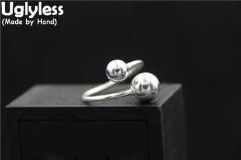 

Uglyless Real S 925 Sterling Silver Asymmetric Design Balls Open Rings for Women Handmade Glossy Fashion Finger Ring Fine Bijoux