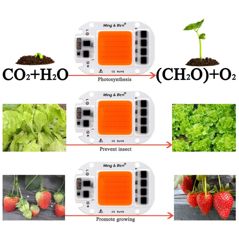 1 комплект полный спектр COB светодиодный Grow светильник лампы постоянного тока чип+ рассеивателем 50 Вт 30 Вт, 20 Вт, 110V 220V рост светодиодный чип для DIY светодиодный рост потолочные светильник