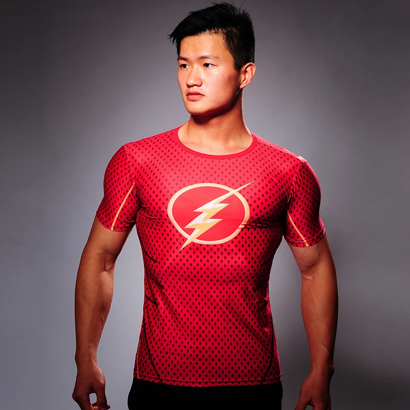 Men's Marvel Superhero Flash T Shirts Compression Running Fitness Cosplay Jersey 
