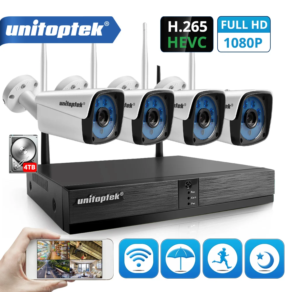 4CH 1080 P Беспроводной комплект системы видеонаблюдения H.265 4CH NVR 2MP WI-FI IP Камера открытый Водонепроницаемый видеонаблюдения комплект P2P XMEYE