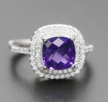 

Per jewelry Natural real amethyst square ring 925 sterling silver Finger ring 1.6CT gemtone Fine jewelry B95906