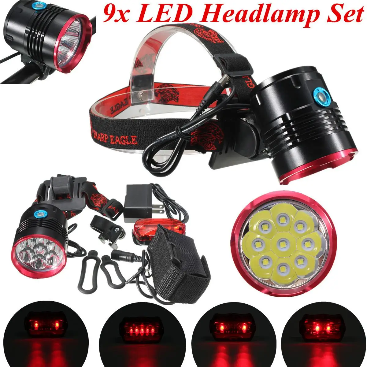 

60000lm Smuxi headlight 9*t6 headlamp aluminum alloy head light white for hunting cycling mountaineering camping
