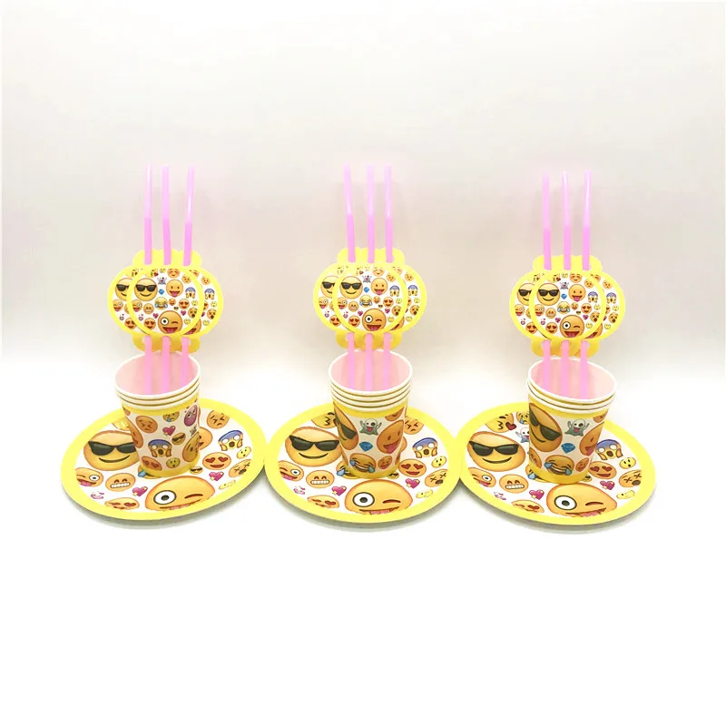 

60Pcs/Lot Emoji Theme Design Boy Girl Birthday Party Decoration Cups Plates Tablecloths Straws For Family Party Wedding Supply