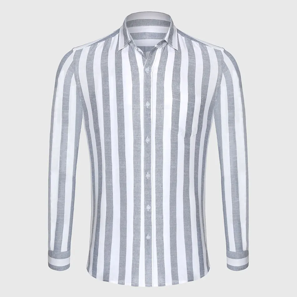 Meilleur Zecmos En Lin À Rayures Chemise Décontractée Hommes Rayé Chemise Lin Homme Slim Fit Hommes Chemise À Manches Longues Entreprise Sociale