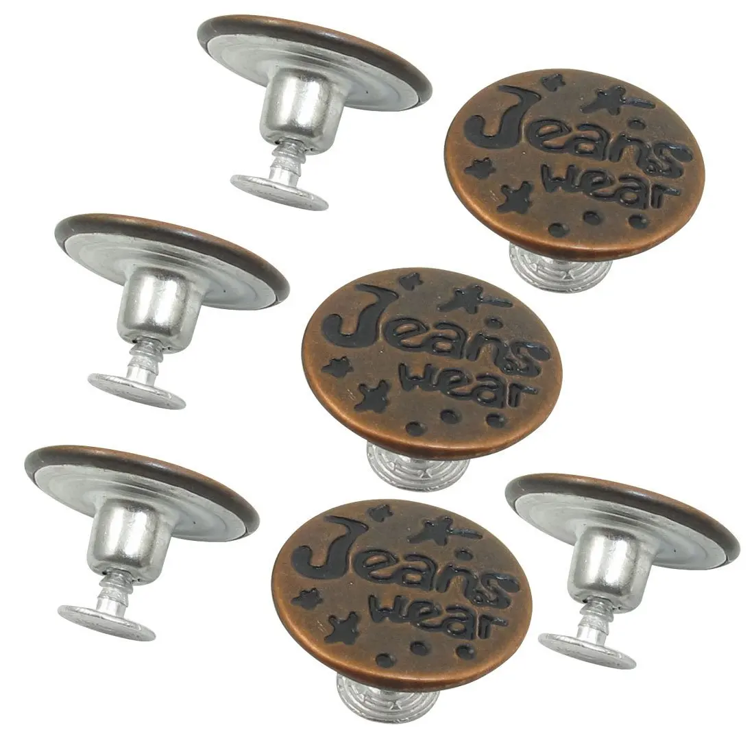 

7PCS Letters Pattern Lock Inside No Sew Jeans Tack Buttons 20mm Dia