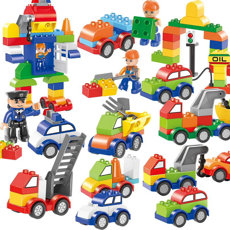 

Large Particle Cars Trucks Police Figures Traffic Building Blocks Compatible Legoings Duploe Engineering Robot Bricks Kits Toys