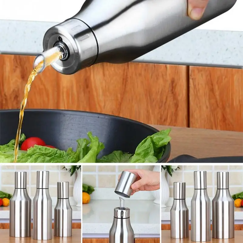 

500/750/1000ml Stainless Steel Leak-proof Oiler Spice Jar Soy Sauce Bottle Kitchen Supplies Cruet Vinegar Bottle Oil Bottle