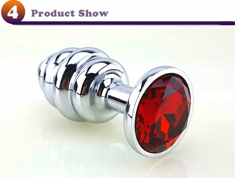 New Metal Anal Plug 7 Colors Butt Plugs Toys Sex Toys for Women Stainless Steel+Crystal Jewelry Sex Products, Spiral Anal Beads 3