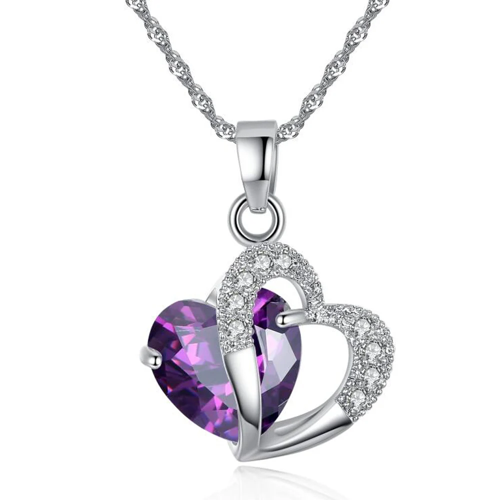Dovolov 5 цветов ожерелье с кристаллом в форме сердца цепочки и ожерелья для подруги индивидуальный себе Женские Подвески Ювелирные изделия A344 - Окраска металла: purple